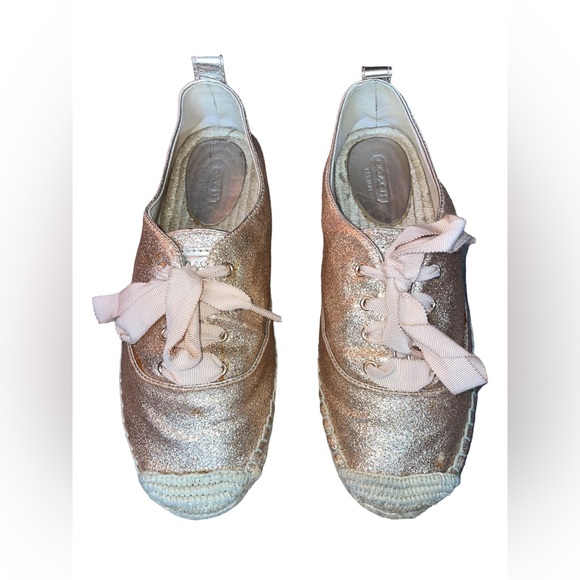 Coach Ramira Rose Gold Glitter Lace Espadrille Tennis sparkle Lightweight Sz8 - Picture 12 of 12